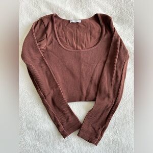 Zara  Brown Ribbed Cropped Top